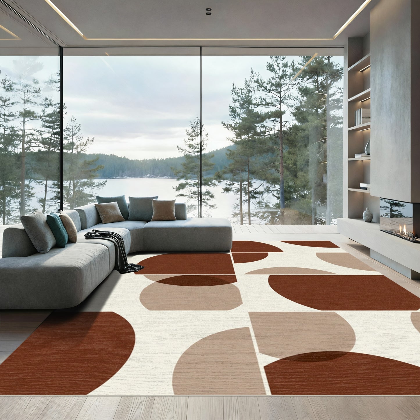 Warm Brown Circle Composition Art Rug