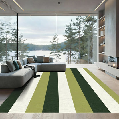Deep Forest Green Gold Stripes Rug