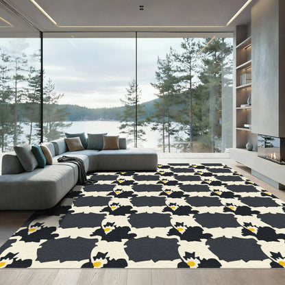 Abstract Black Yellow Checkered Shapes Rug
