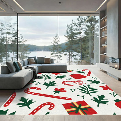 Christmas Gifts Poinsettia Candy Cane Leaves Rug