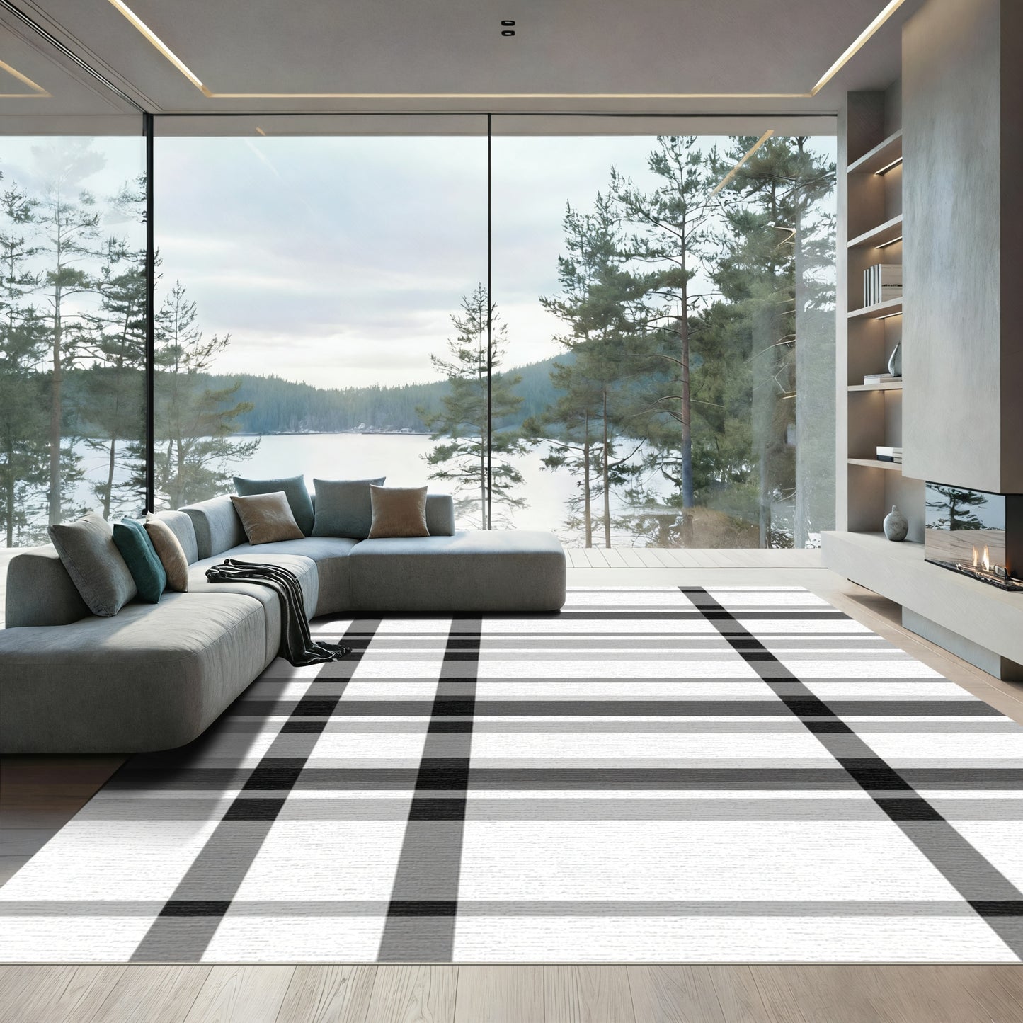 Monochrome Plaid Grid Rug