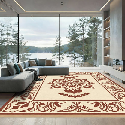 Crimson Medieval Floral Medallion Rug