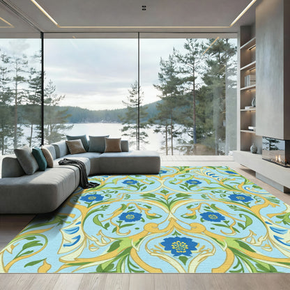 Light Blue Floral Vine Art Nouveau Rug