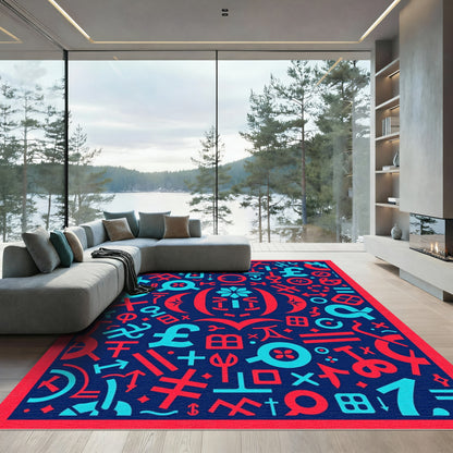 Red Blue Symbol Collage Rug