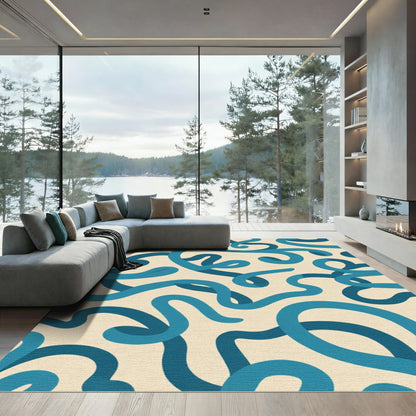 Teal Swirl Ribbon Abstract Rug