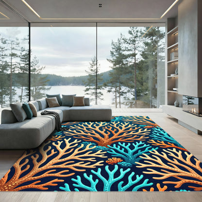 Coastal Coral Branch Ocean Blues Rug