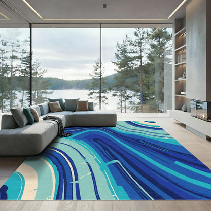 Deep Blue Abstract Swirl Layers Rug