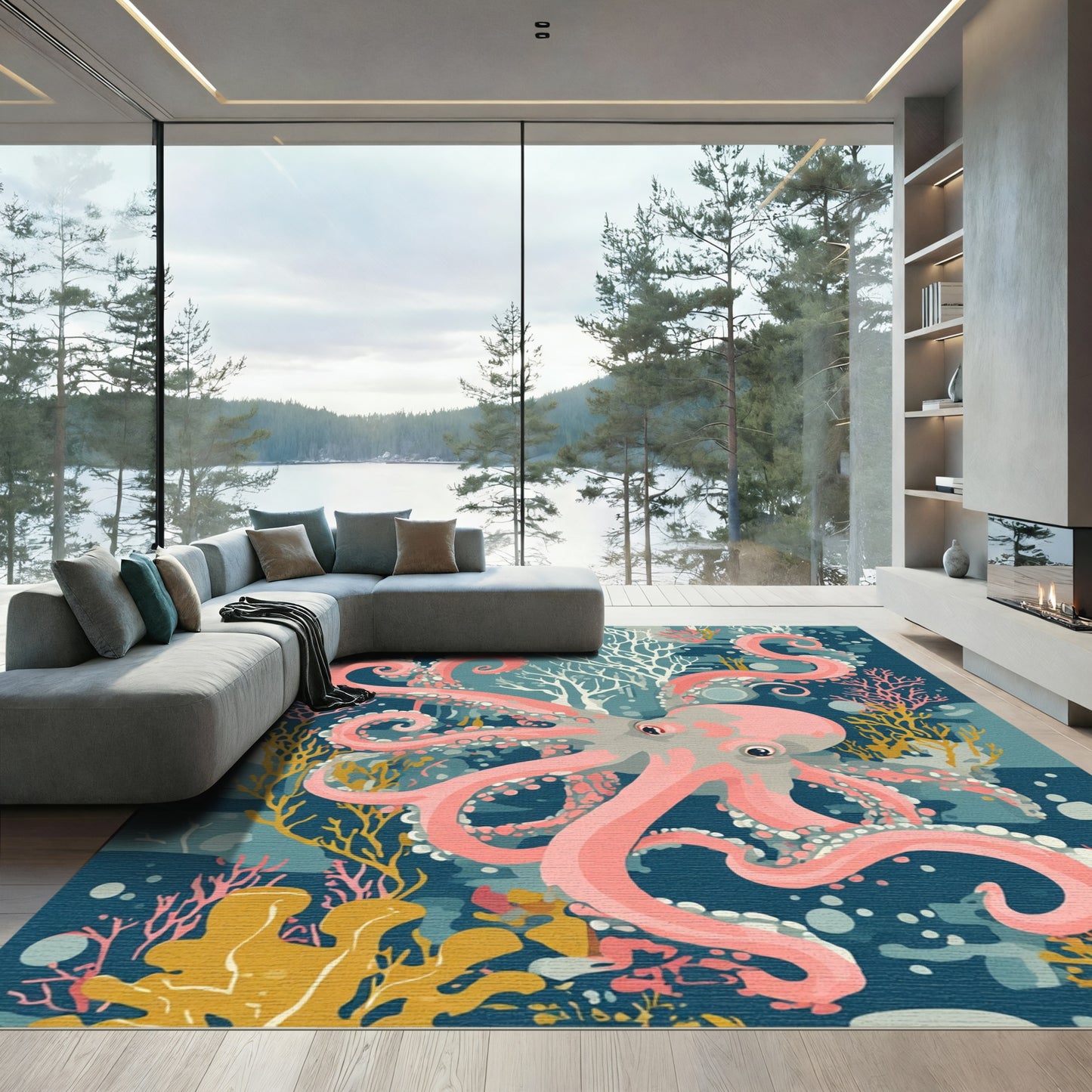 Coral Pink Octopus Ocean Coral Rug