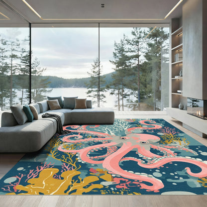 Coral Pink Octopus Ocean Coral Rug