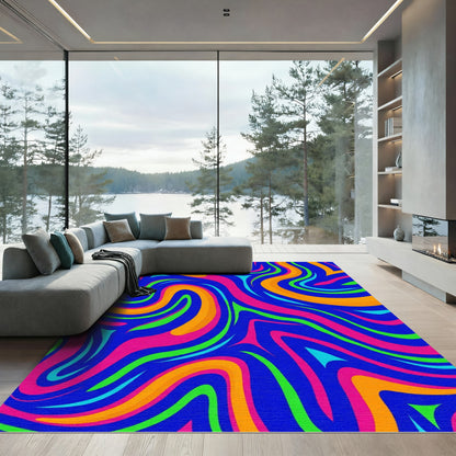 Vibrant Swirling Waves Multi-Color Rug