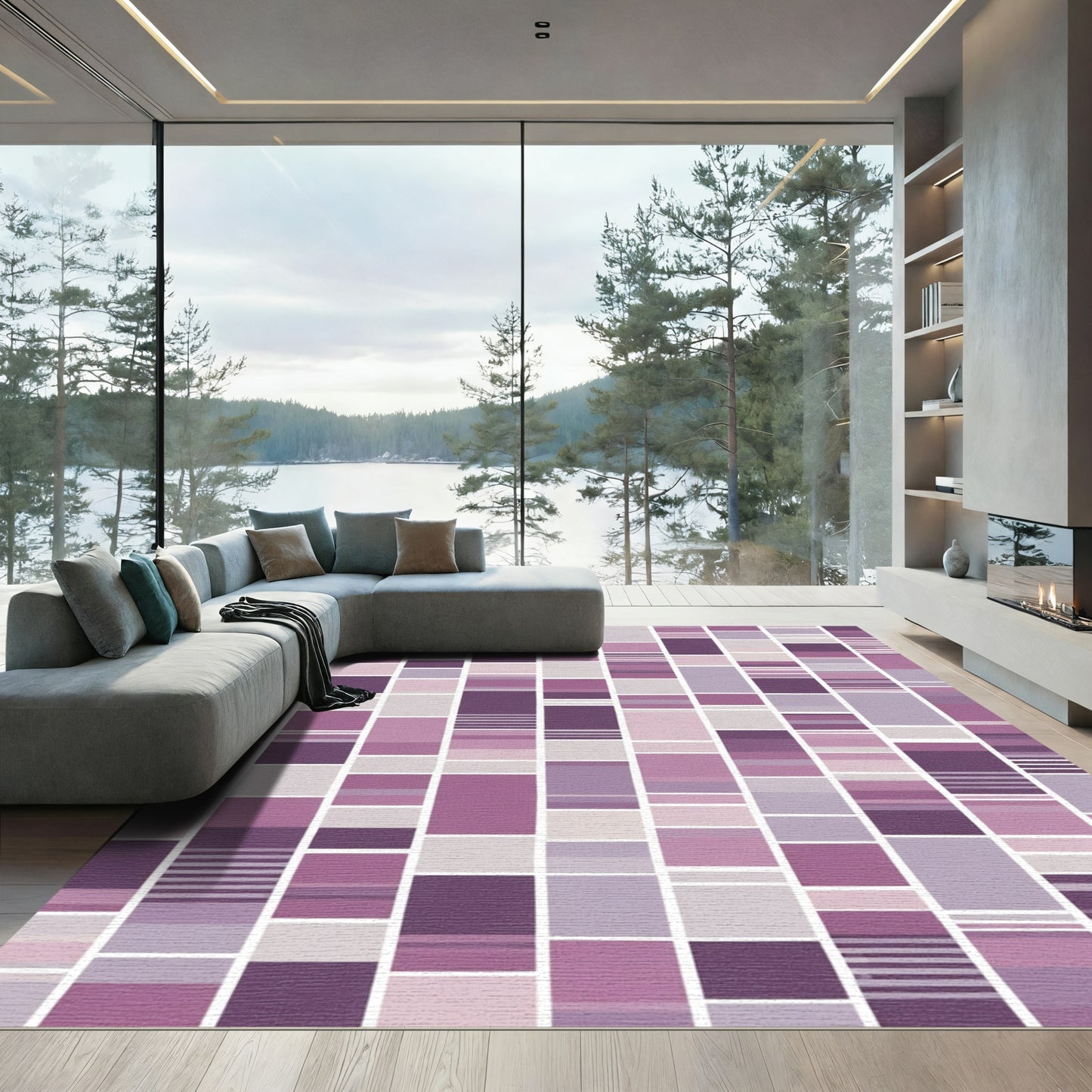 Purple Pink Rectangular Blocks Rug