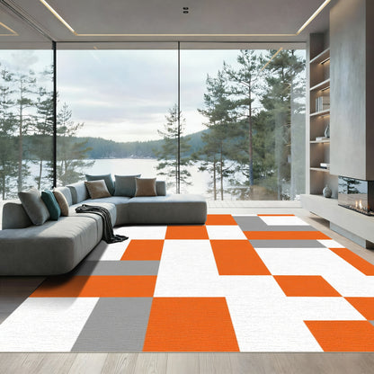 Orange White Gray Geometric Squares Rug