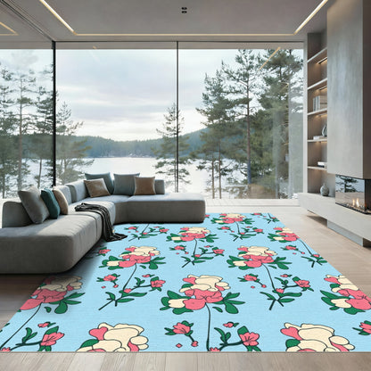 Pink Cream Floral Branch Pattern Rug