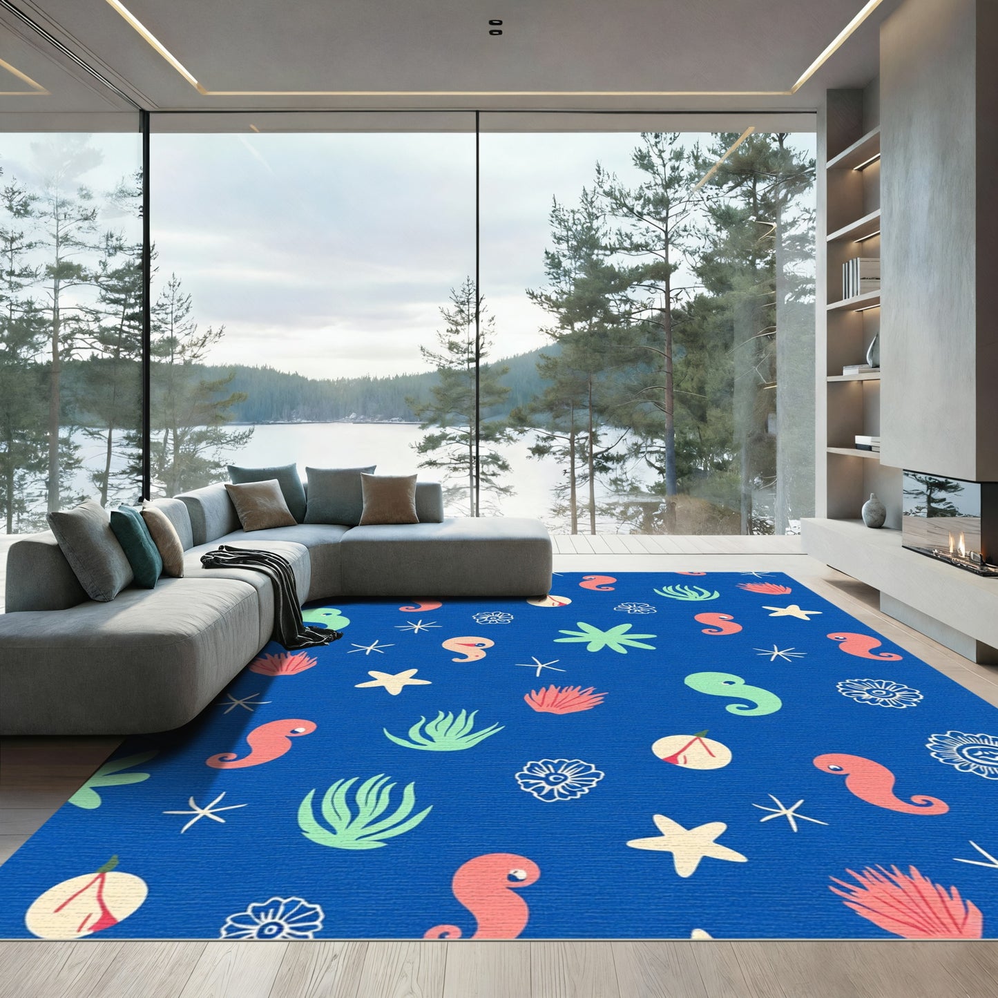Whimsical Sea Life Coral Stars Rug