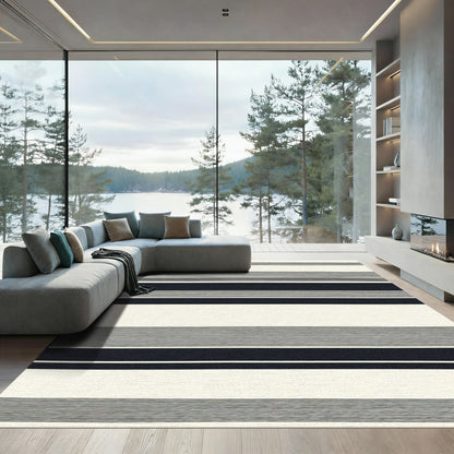 Chic Navy And Cream Stripes Rug
