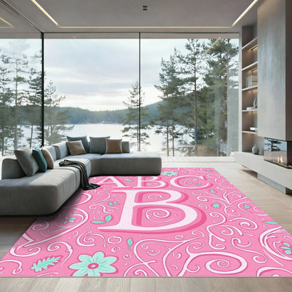 Pink Calligraphy Alphabet Swirl Rug