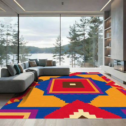 Bold Geometric Radiant Square Composition Rug