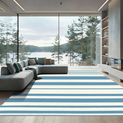 Blue White Horizontal Stripe Rug