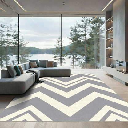 Gray and Cream Chevron Lines Rug