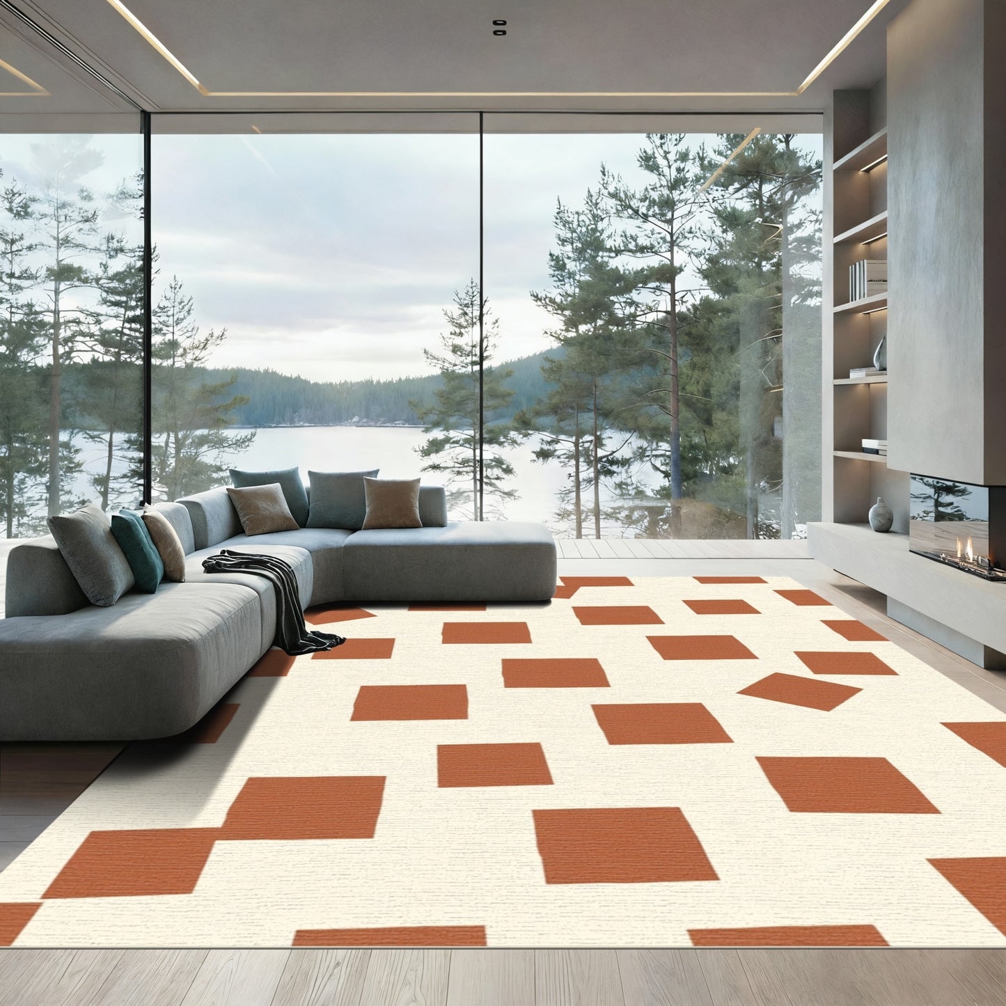 Terra Cotta Squares Random Layout Rug