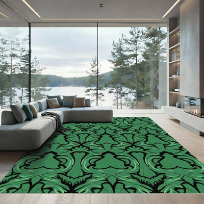 Emerald Green Art Nouveau Swirl Rug