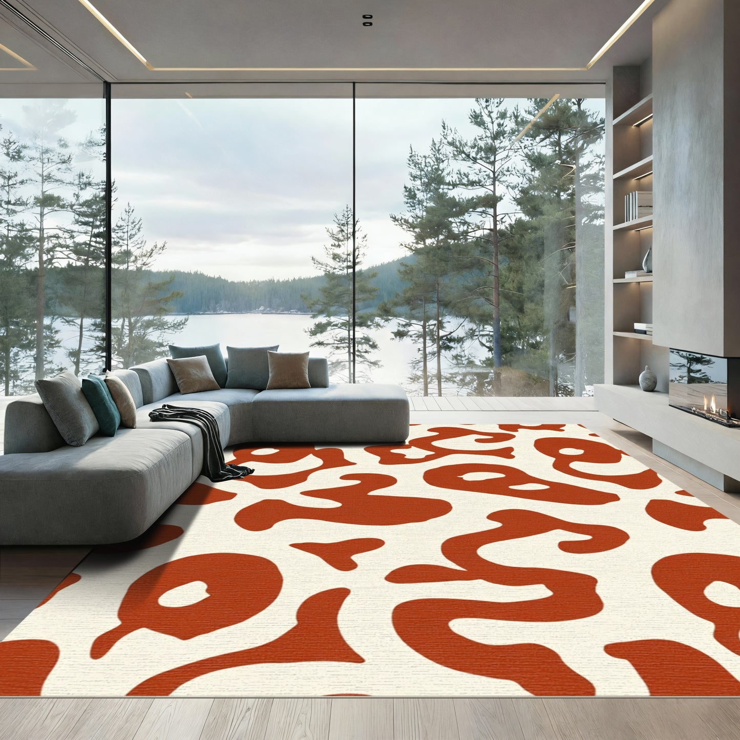 Rust Organic Blob Composition Rug