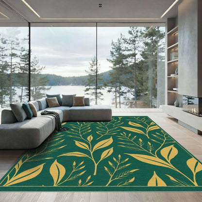 Deep Emerald Botanical Branch Arrangement Rug