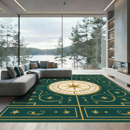 Emerald Green Compass Star Scroll Rug