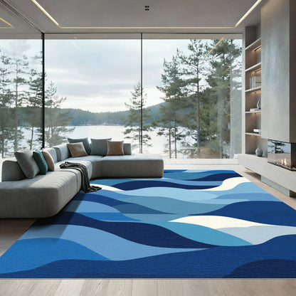 Deep Blue Sky Abstract Waves Rug