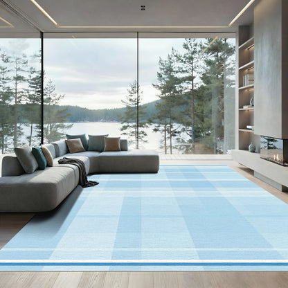 Soft Blue Plaid Window Pane Rug
