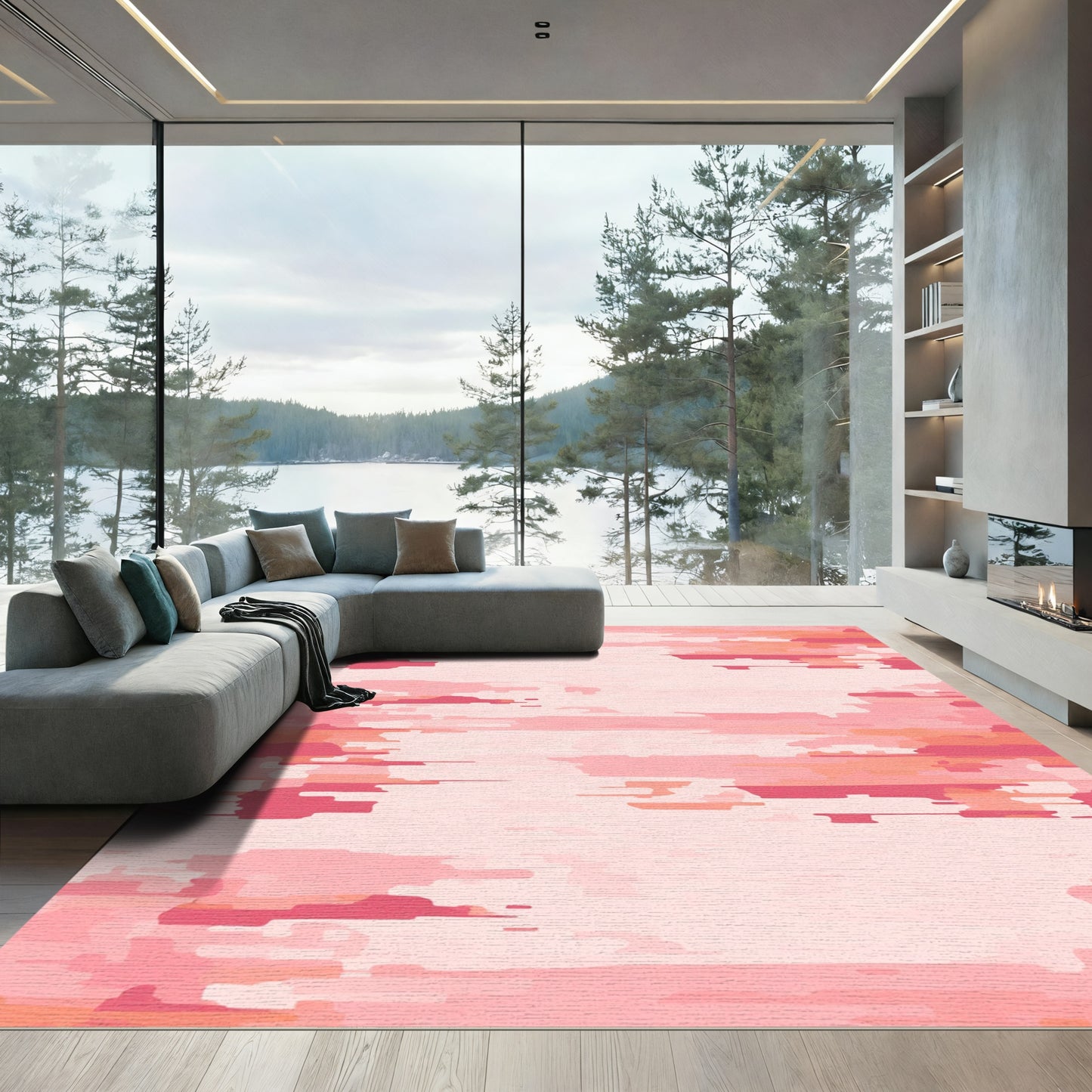 Modern Pink Abstract Horizontal Brushstrokes Rug