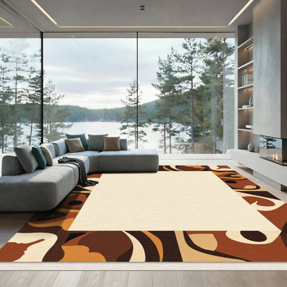 Earthy Tones Abstract Swirls Border Rug
