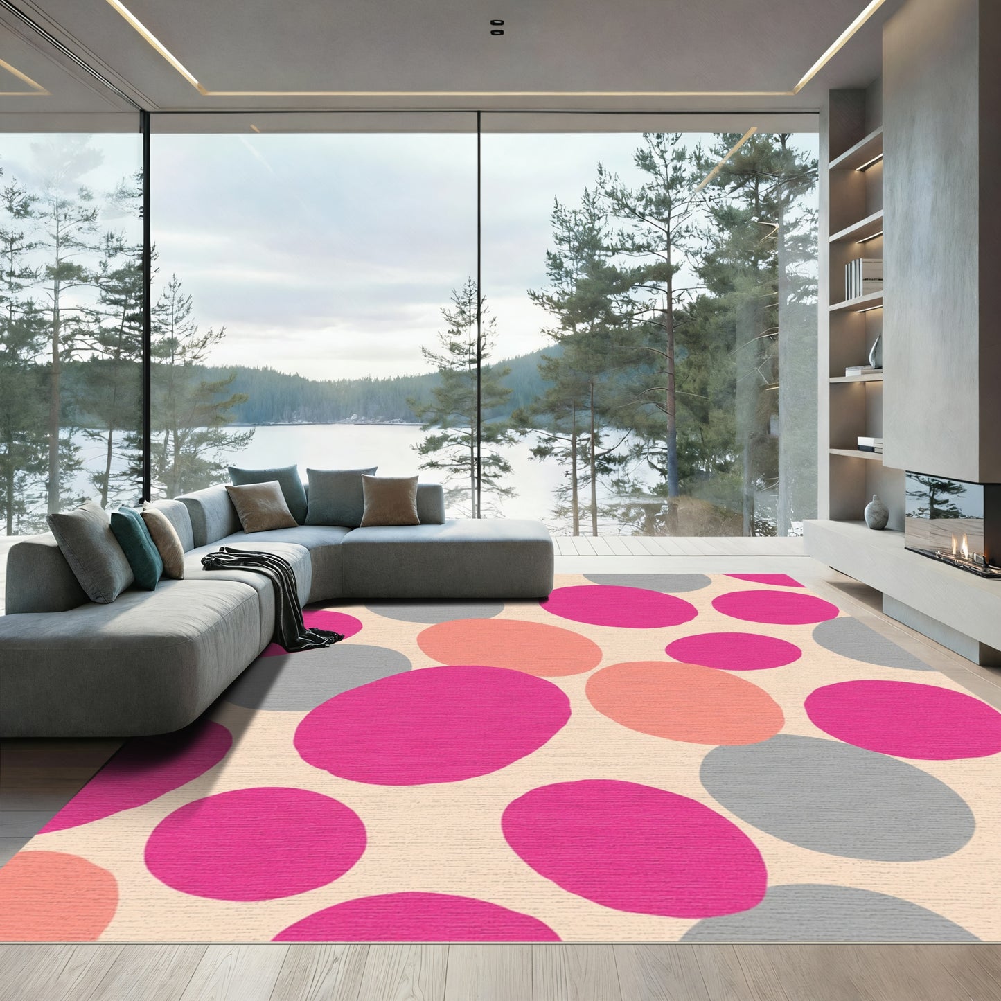 Vibrant Magenta Coral Polka Dots Rug