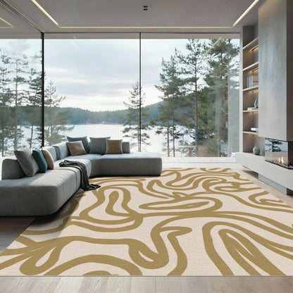 Warm Gold Abstract Swirls Rug