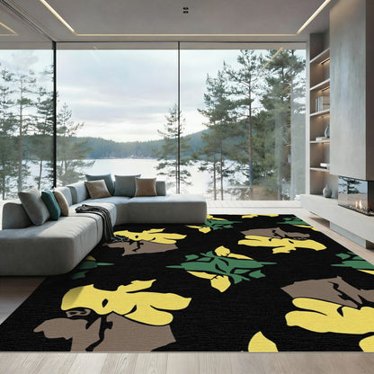 Bold Abstract Yellow Green Foliage Rug