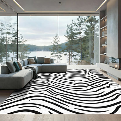 Black White Wavy Stripe Rug