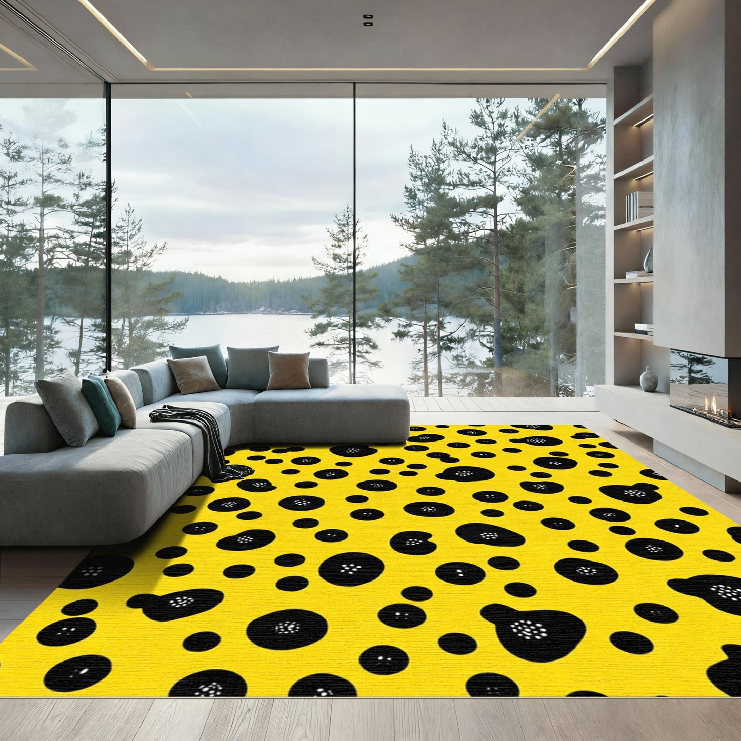 Bold Yellow Black Floral Pop Rug