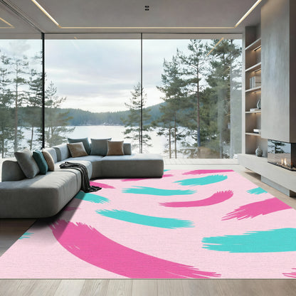 Pink Teal Brush Strokes Abstract Rug