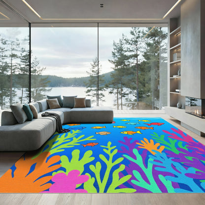 Colorful Coral Reef Fish Scape Rug