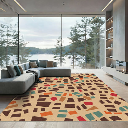 Terracotta Abstract Geometric Mosaic Rug