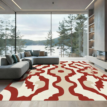 Crimson and Cream Arabesque Scroll Rug