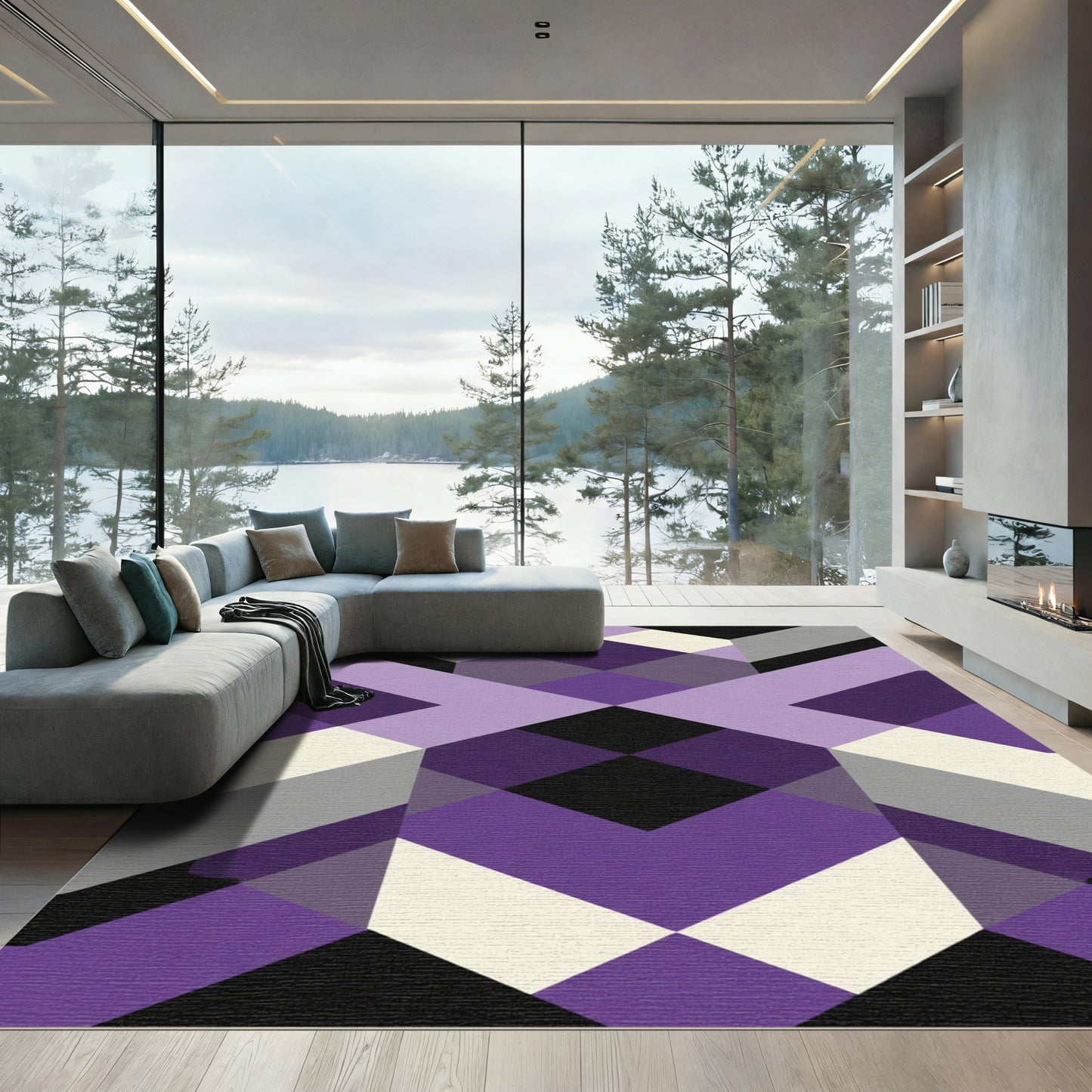 Geometric Purple Black White Gray Shapes Rug