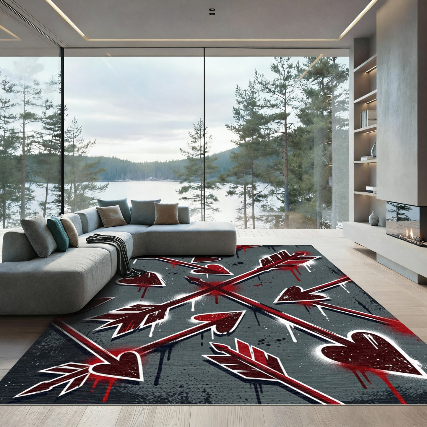 Crimson Heart Arrows Graffiti Rug