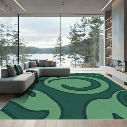 Dark Green And Emerald Swirl Serpentine Rug