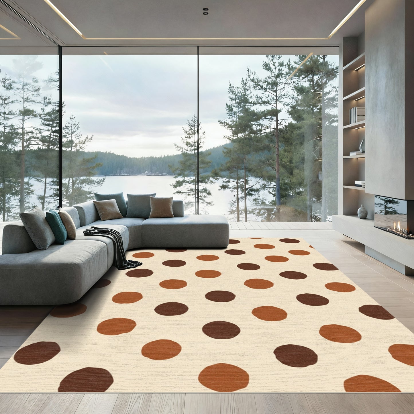 Earthy Brown And Beige Polka Dot Rug