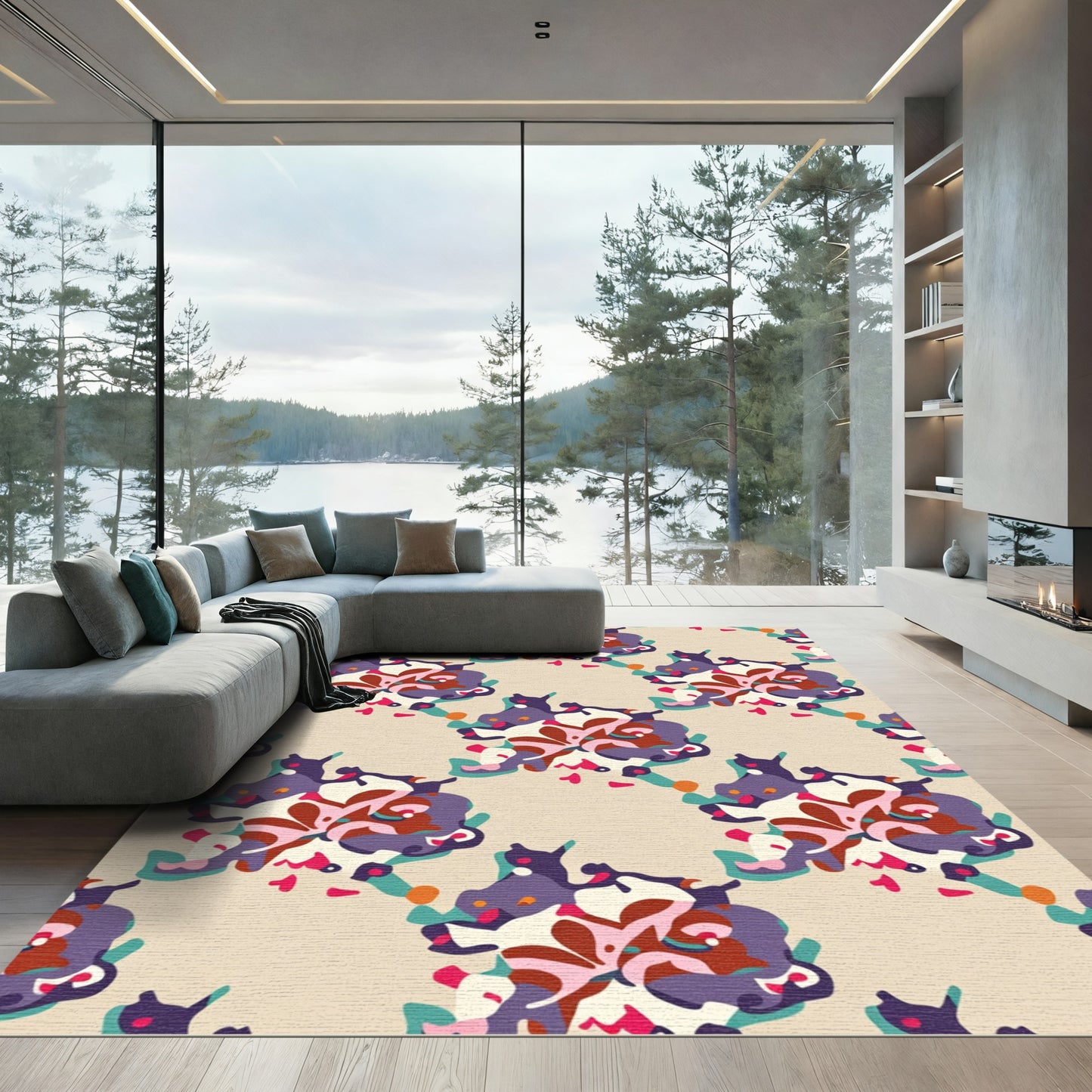 Vibrant Abstract Bloom Medallion Rug