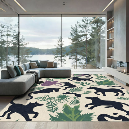 Black Wolves Amidst Verdant Foliage Rug