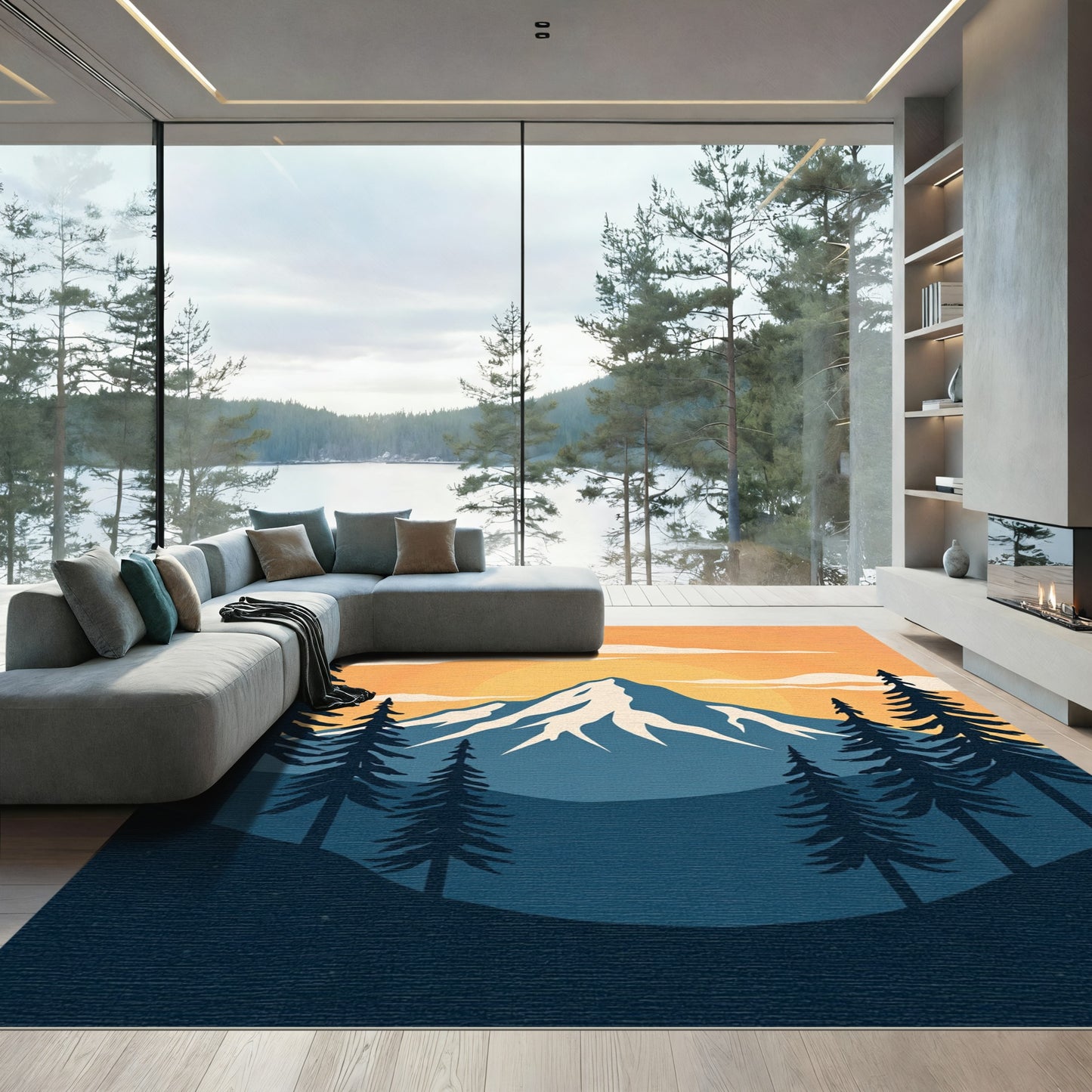 Sunset Mountain Pine Forest Aura Rug