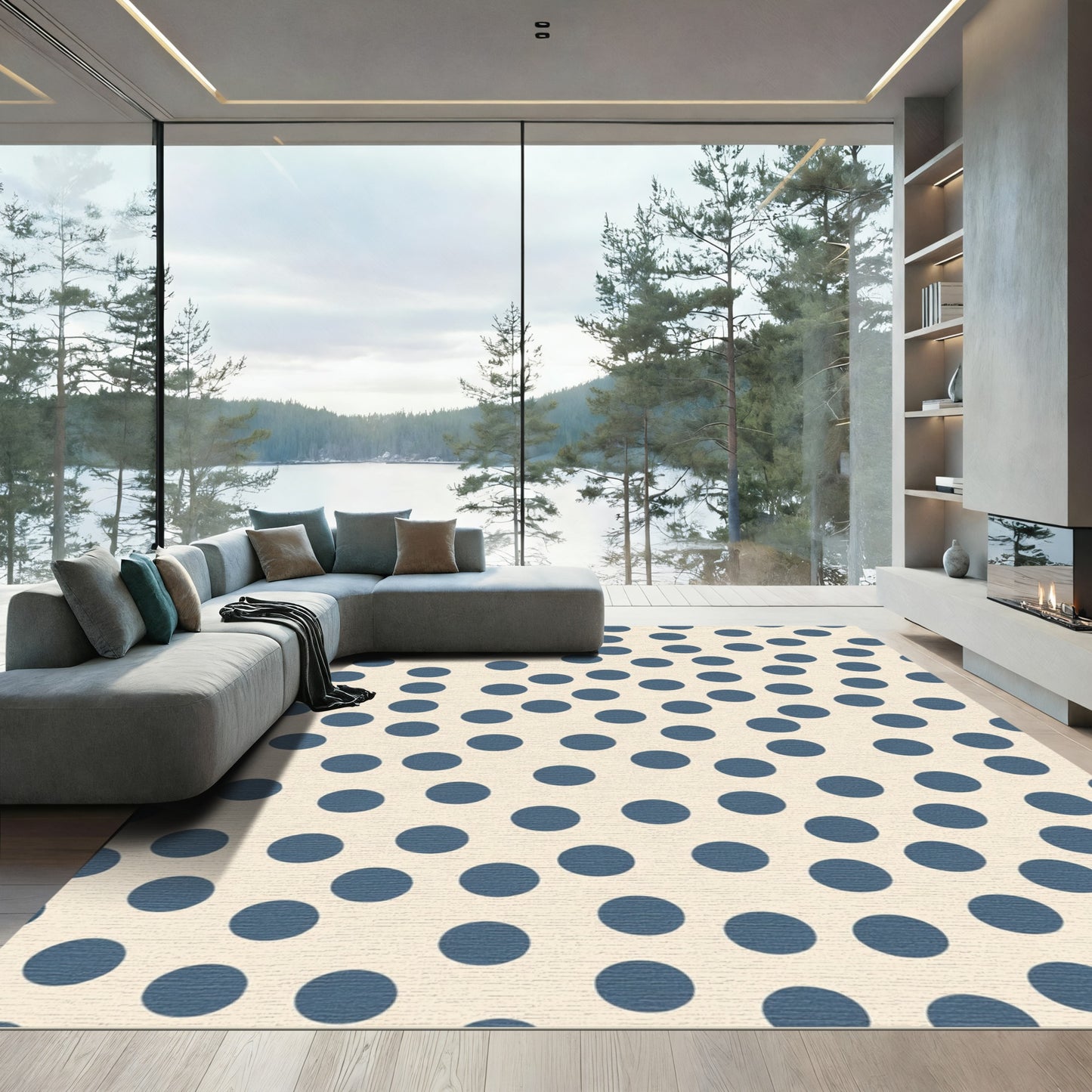 Delicate Blue Polka Dot Cream Rug