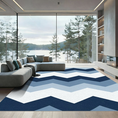 Navy Blue Chevron Stripes Rug